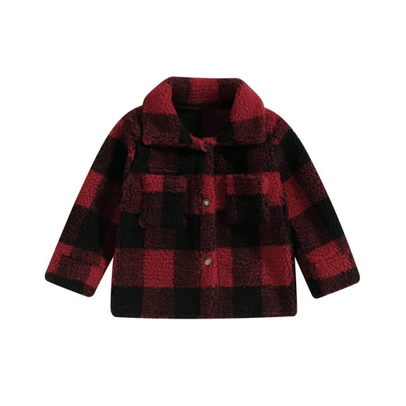 Elippeo Toddler Baby Winter Warm Jacket 1Y 2Y 3Y 4Y 5Y 6Y Fuzzy Long Sleeve Plaid Print Button Down Coat Outwear