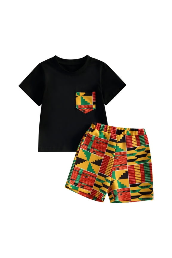 Toddler Boy Girl Summer Dashiki Clothes 2Y 3Y 4Y 5Y 6Y African Print Outfits Kids Kente T Shirts Shorts Set