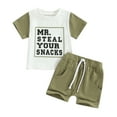 thumbnail image 1 of Elippeo Toddler Boy Summer Clothes 6 12 18 24 Months 3 4 Years Letter Print Short Sleeve T-Shirt with Solid Color Shorts 2Pcs Outfit, 1 of 10