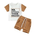 thumbnail image 1 of Elippeo Toddler Boy Summer Clothes 6 12 18 24 Months 3 4 Years Letter Print Short Sleeve T-Shirt with Solid Color Shorts 2Pcs Outfit, 1 of 10