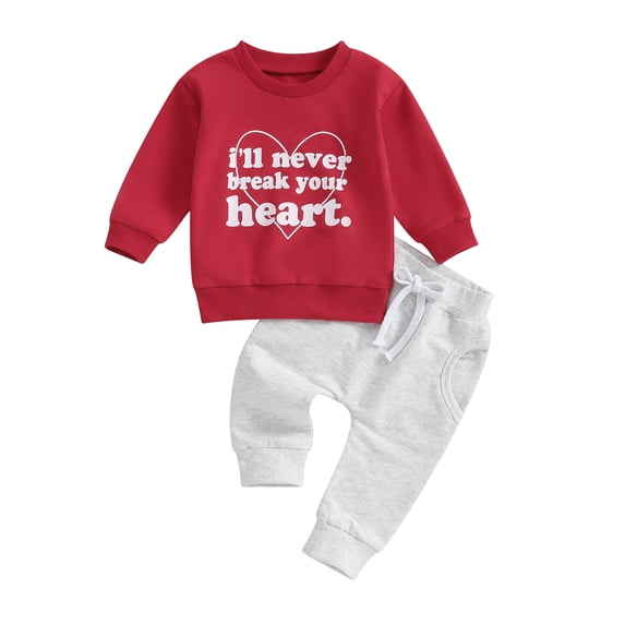 Elippeo Toddler Boy Valentine's Day Clothes 6M 12M 18M 24M 3Y Letter Print Long Sleeve Tops Pants Fall 2Pcs Outfit