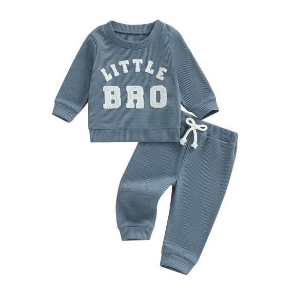 Elippeo Toddler Boy Waffle Pants Set Letter Embroidered Long Sleeve Sweatshirt Drawstring Long Pants Outfits 6 12 18 24 Months 3 Years