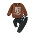 thumbnail image 1 of Elippeo Toddler Boys 2PCS Pants Sets 6M 12M 18M 24M 3Y Long Sleeve Letter Print Tops and Drawstring Pants Sets, 1 of 9
