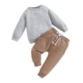 thumbnail image 1 of Elippeo Toddler Boys 2pcs Outfits 6M 12M 18M 24M 3Y Solid Color Long Sleeve Sweatshirt T-shirt and Elastic Casual Pants Suit, 1 of 10