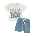 thumbnail image 1 of Elippeo Toddler Boys Birthday Outfits 6 12 18 24 Months 3 4 Years Letter Print Short Sleeve T-Shirt and Elastic Shorts for Summer 2 Piece Clothes Set, 1 of 10