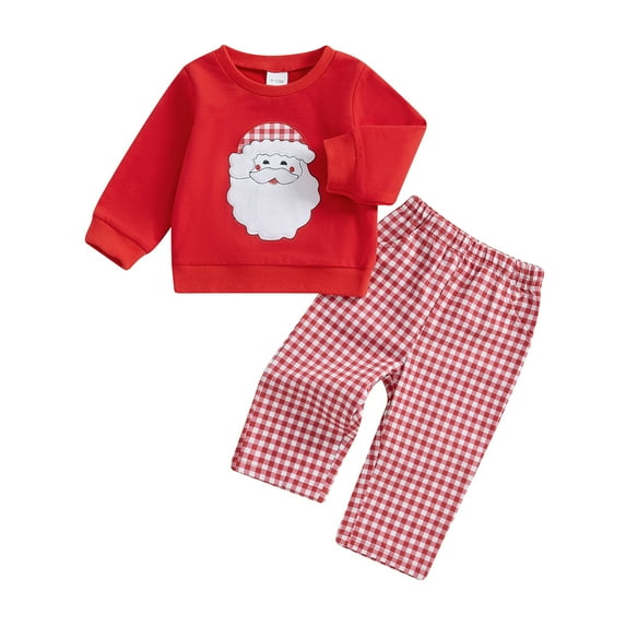 Elippeo Toddler Boys Christmas Outfits Santa/Truck Embroidery Long Sleeve Sweatshirts and Plaid Long Pants 2Pcs Clothes Set 6 12 18 24 Months 3 4 Years