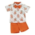 thumbnail image 1 of Elippeo Toddler Boys Easter Outfits 6 12 18 24 3 4 Years Months Carrot Rabbit Print Bowtie Short Sleeve Shirts Tops and Shorts 2Pcs Summer Clothes Set, 1 of 10