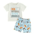thumbnail image 1 of Elippeo Toddler Boys Easter Outfits 6 12 18 24 Months 2 3 4 Years Letter Print Short Sleeve T-Shirt and Elastic Shorts for 2 Piece Vacation Clothes Set, 1 of 10