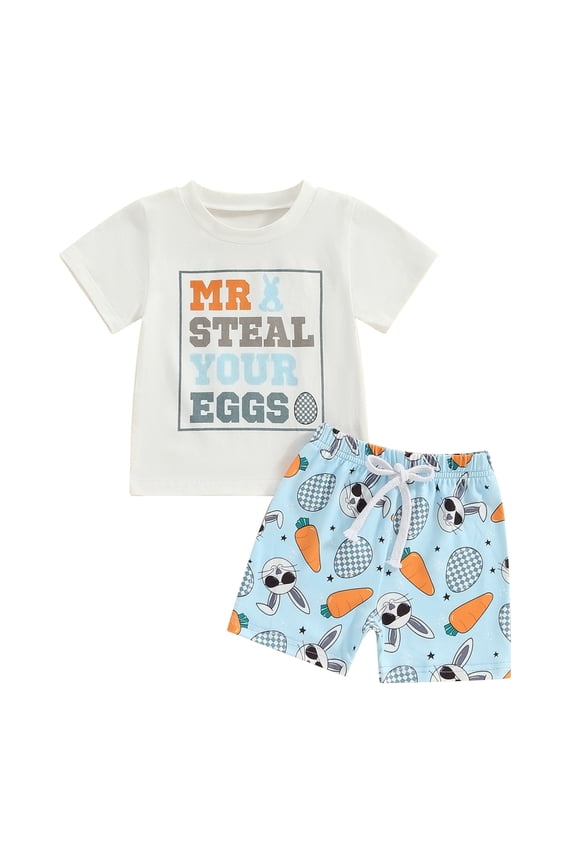 Toddler Boys Easter Outfits 6 12 18 24 Months 2 3 4 Years Letter Print Short Sleeve T-Shirt and Elastic Shorts for 2 Piece Vacation Clothes Set