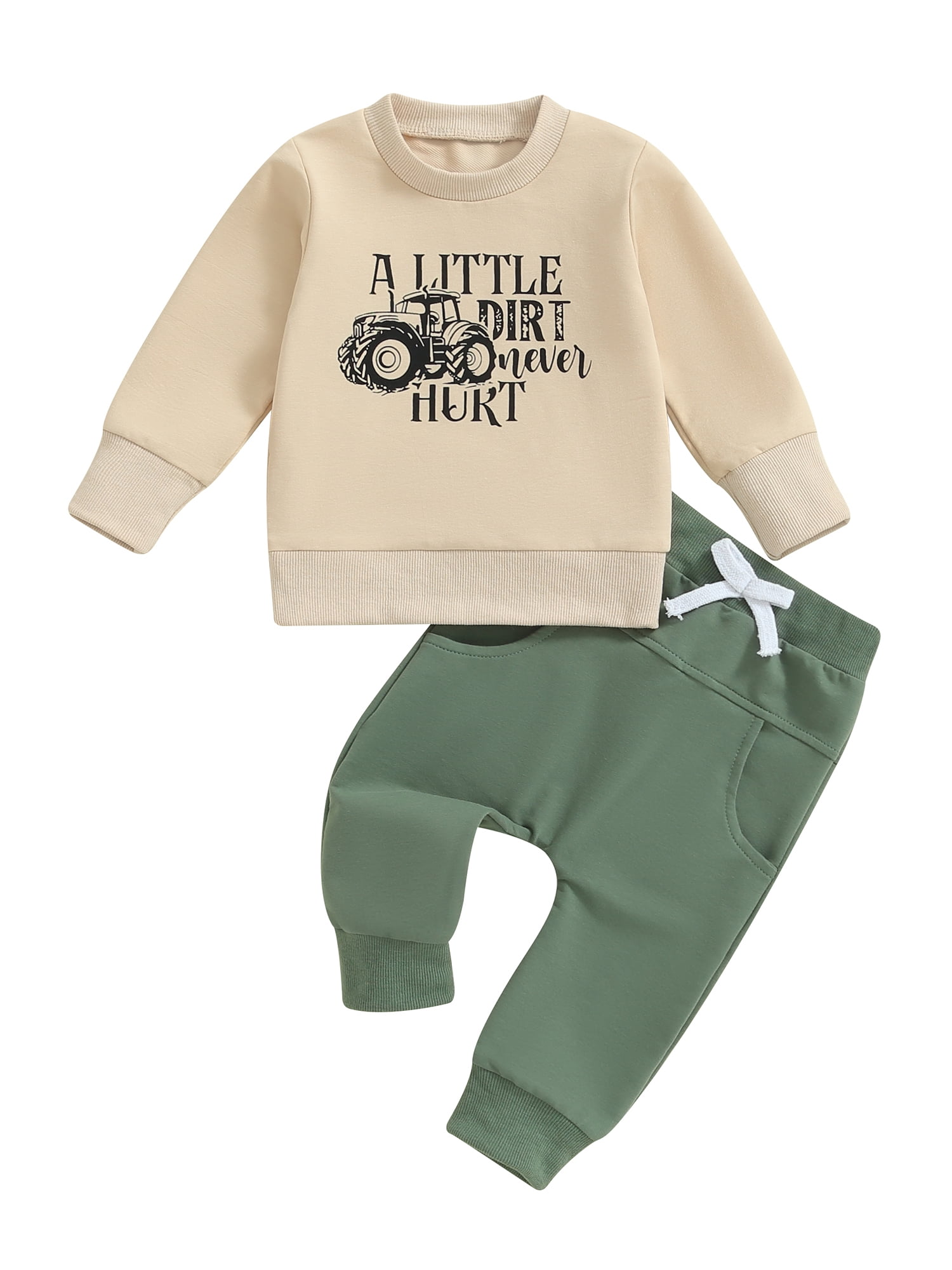 Toddler Boys Fall Outfits 3 6 12 18 24 Months 3 Years Letter Tractor Print Long Sleeve Sweatshirts and Long Pants 2Pcs Clothes Set