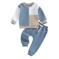 thumbnail image 1 of Elippeo Toddler Boys Fall Outfits 3M 6M 12M 18M 24M 3Y Contrast Color Long Sleeve Sweatshirts and Solid Color Long Pants 2Pcs Clothes Set, 1 of 10