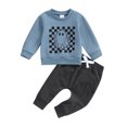 thumbnail image 1 of Elippeo Toddler Boys Fall Outfits 6 12 18 24 Months 3 Years Checkerboard Ghost Print Crew Neck Long Sleeve Sweatshirts and Long Pants 2Pcs Halloween Clothes Set, 1 of 10