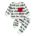 thumbnail image 1 of Elippeo Toddler Boys Girls Christmas Outfits 3M 6M 12M 18M 24M 3Y Truck Christmas Tree Print Long Sleeve Sweatshirts and Long Pants 2Pcs Fall Clothes Set, 1 of 10