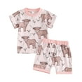 thumbnail image 1 of Elippeo Toddler Boys Girls Summer Outfits 3 6 12 18 24 Months 3 Years Western Cow Print Short Sleeve T-Shirts Tops and Shorts 2Pcs Clothes Set, 1 of 9