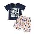 thumbnail image 1 of Elippeo Toddler Boys Summer Outfit Sets 6 12 18 24 Months 3 Years Short Sleeve Letter Print Tops + Bunny/Carrot Print Shorts, 1 of 10