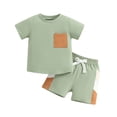 thumbnail image 1 of Elippeo Toddler Boys Summer Outfits 6 12 18 24 Months 3 4 Years Short Sleeve T-Shirt and Contrast Colors Elastic Shorts for 2 Piece Vacation Clothes Set, 1 of 10