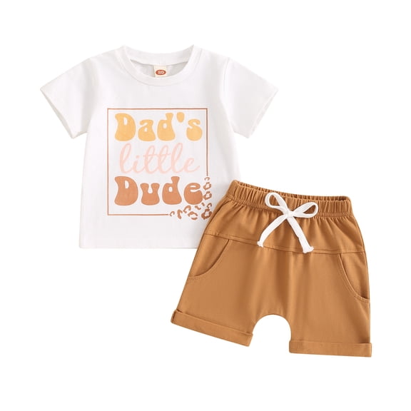 Elippeo Toddler Boys Summer Outfits 6 12 18 24 Months 3 Years Letter Print Short Sleeve T-Shirts Tops Elastic Waist Shorts 2Pcs Clothes Set