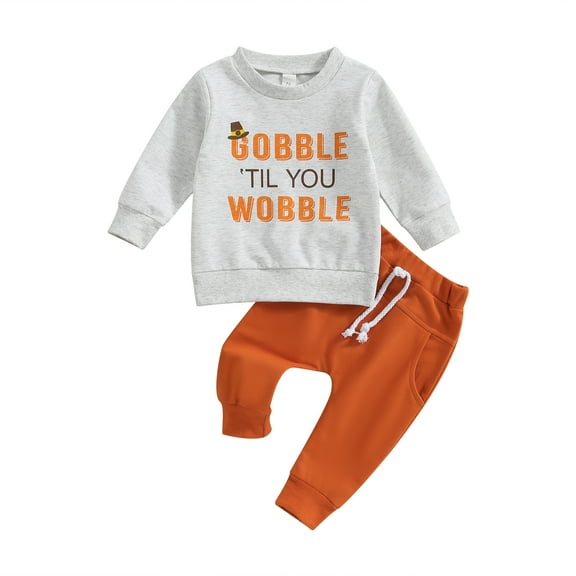Elippeo Toddler Boys Thanksgiving Pants Sets 6M 12M 18M 24M 3Y Long Sleeve Letter Print Sweatshirt Tops and Drawstring Pants Sets