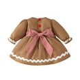 thumbnail image 1 of Elippeo Toddler Girl Christmas Dress Gingerbread Man Dot Print Long Sleeve Crew Neck A-Line Dress with Belt 12 18 24 Months 3 4 Years, 1 of 9