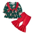 thumbnail image 1 of Elippeo Toddler Girl Christmas Outfits Gingerbread Man Print Ruffled Long Sleeve Tops with Solid Color Flare Pants Set 6 12 18 24 Months 3 4 Years, 1 of 9