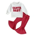 thumbnail image 1 of Elippeo Toddler Girl Fall Outfits 6M 12M 18M 24M 3Y 4Y Letter Print Crew Neck Sweatshirts Red Flare Pants 2Pcs Christmas Clothes Set, 1 of 10