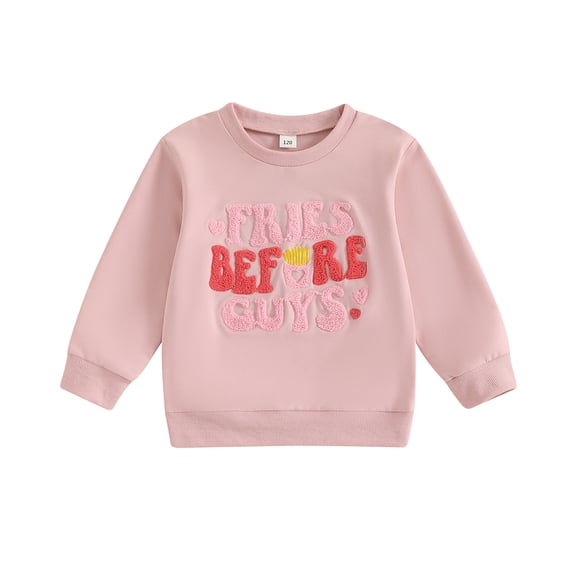 Elippeo Toddler Girl Sweatshirts Cute French Fries Embroidery Long Sleeve Round Neck Pullovers Spring Fall Tops 18 24 Months 3 4 5 6 Years