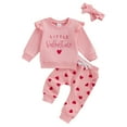 thumbnail image 1 of Elippeo Toddler Girl Valentine's Day Outfits Letter Print Flying Sleeve Sweatshirt with Heart Pattern Pants Headband  6 12 18 24 Months 3 Years, 1 of 9