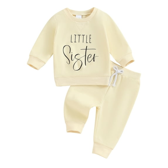 Elippeo Toddler Girls 2 Piece Outfit 3 6 12 18 24 Months 3 Years Letter Print Long Sleeve Sweatshirt and Elastic Waist Pants Set Baby Cute Fall Clothes