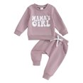 thumbnail image 1 of Elippeo Toddler Girls 2 Piece Outfit 6M 12M 18M 24M 3Y Letter Print Long Sleeve Sweatshirt and Elastic Pants Set Baby Cute Fall Clothes, 1 of 10