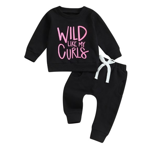 Elippeo Toddler Girls 2 Piece Outfit 6M 12M 18M 24M 3Y Letter Print Long Sleeve Sweatshirt and Elastic Sweatpants Set Baby Cute Fall Clothes