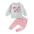 thumbnail image 1 of Elippeo Toddler Girls 2PCS Pants Sets Long Sleeve Letter Print Pullover 6M 12M 18M 24M 3Y Tops and Drawstring Pants Sets, 1 of 9