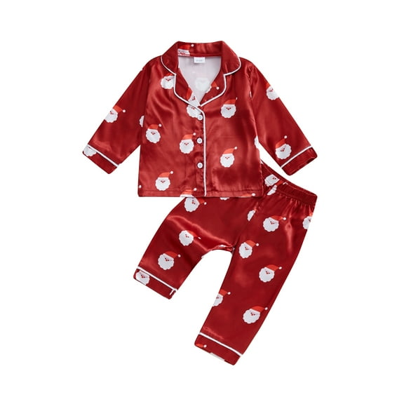 Elippeo Toddler Girls Christmas Pajamas Set Santa Print Shirts Tops Long Pants 2 Pieces Lounge Suit Sleepwear 9 12 18 24 Months 3 4 5 Years