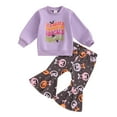 thumbnail image 1 of Elippeo Toddler Girls Halloween Outfits 6 12 18 24 Months 3 4 5 Years Letter Print Long Sleeve Sweatshirt and Pumpkin Print Flare Pants Set 2 Piece Clothes, 1 of 9