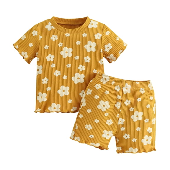 Elippeo Toddler Girls Summer Shorts Sets 6 12 18 24 Months 3 4 Years Short Sleeve Floral/Butterfly Print Tops Shorts Sets