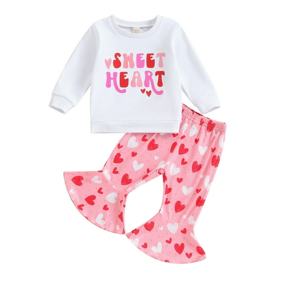 Elippeo Toddler Girls Valentine's Day Sets 6M 12M 18M 24M 3Y 4Y Long Sleeve Letter Print Sweatshirt Heart Print Pants Sets