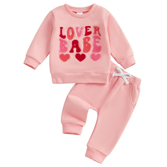 Elippeo Toddler Girls Valentines Outfits Letter Embroidery Long Sleeve Sweatshirt and Elastic Pants Set Baby Cute Clothes
