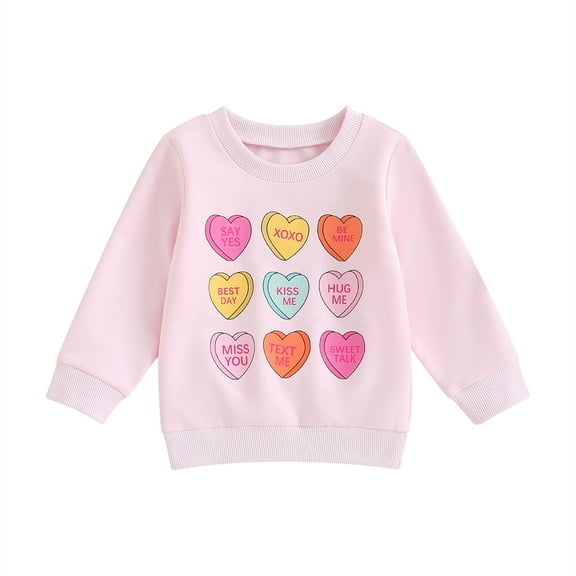 Elippeo Toddler Kids Girl Valentine's Day T Shirts HeartLetter Print Long-Sleeved O-neck Loose Pullover Sweathsirt Tops