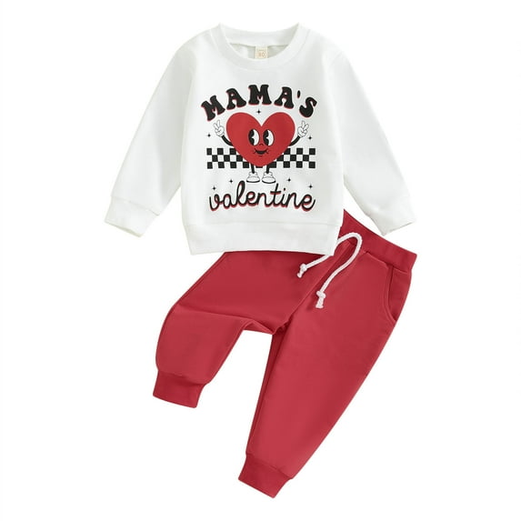 Elippeo Toddler Spring Valentine's Day Kids Baby Boys Girls Outfits 6M 12M 18M 24M 3Y 4Y Long Sleeve Letter Print Tops Solid Color Pants Outfits
