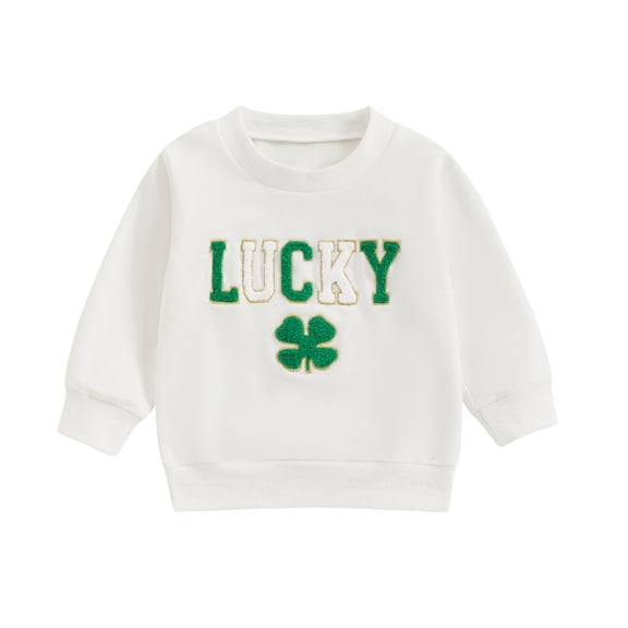 Elippeo Toddler St. Patrick's Day Toddler Kids Baby Boy Girl Sweatshirts 6M 12M 18M 24M 3Y Fuzzy Letter Embroidery Long Sleeve Round Neck Pullover Loose Tops