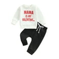 thumbnail image 1 of Elippeo Valentine´s Day Boys 2pcs Outfits 6M 12M 18M 24M 3Y Letter Print Toddler Long Sleeve Sweatshirt and Elastic Casual Pants Suit, 1 of 9