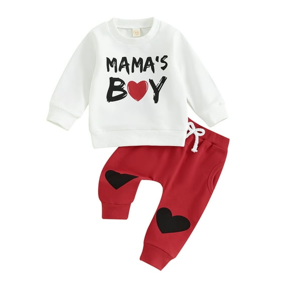 Elippeo  Valentine’s Day Outfits 6M 12M 18M 24M 3Y Letter Print Crew Neck Long Sleeve Sweatshirts Casual Pants 2Pcs Clothes Sets