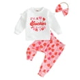 thumbnail image 1 of Elippeo Valentines Day Toddler Baby Girls Outfit Long Sleeve Letters Print Sweatshirt Heart Print Pants Headband Clothes, 1 of 10