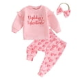 thumbnail image 1 of Elippeo Valentines Day Toddler Baby Girls Outfit Long Sleeve Letters Print Sweatshirt Heart Print Pants Headband Clothes, 1 of 10