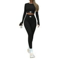 thumbnail image 1 of Elippeo Women Casual Sports Yoga Suit, Long Sleeve Round Neck Label Patchwork Crop Tops+High Waist Long Pants, 1 of 10