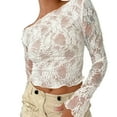 thumbnail image 1 of Elippeo Women Crop Off-Shoulder Tops See-Through Lace Long Sleeve Shirt Casual Pullovers for Club Streetwear, 1 of 6