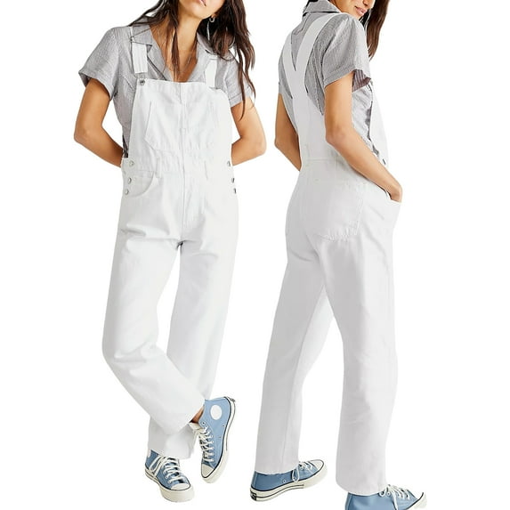 Elippeo Women Denim Jumpsuit y2k Women Solid Color Sleeveless High Waist Romper Pants Jeans Bib Overalls with Pockets Streetwear