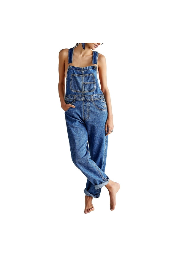 Women Denim Jumpsuit y2k Women Solid Color Sleeveless High Waist Romper Pants Jeans Bib Overalls with Pockets Streetwear