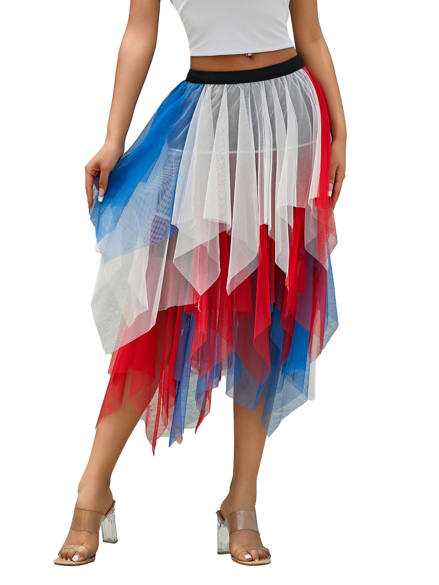 Ruched Elastic Waist Contrast Midi Skirt
