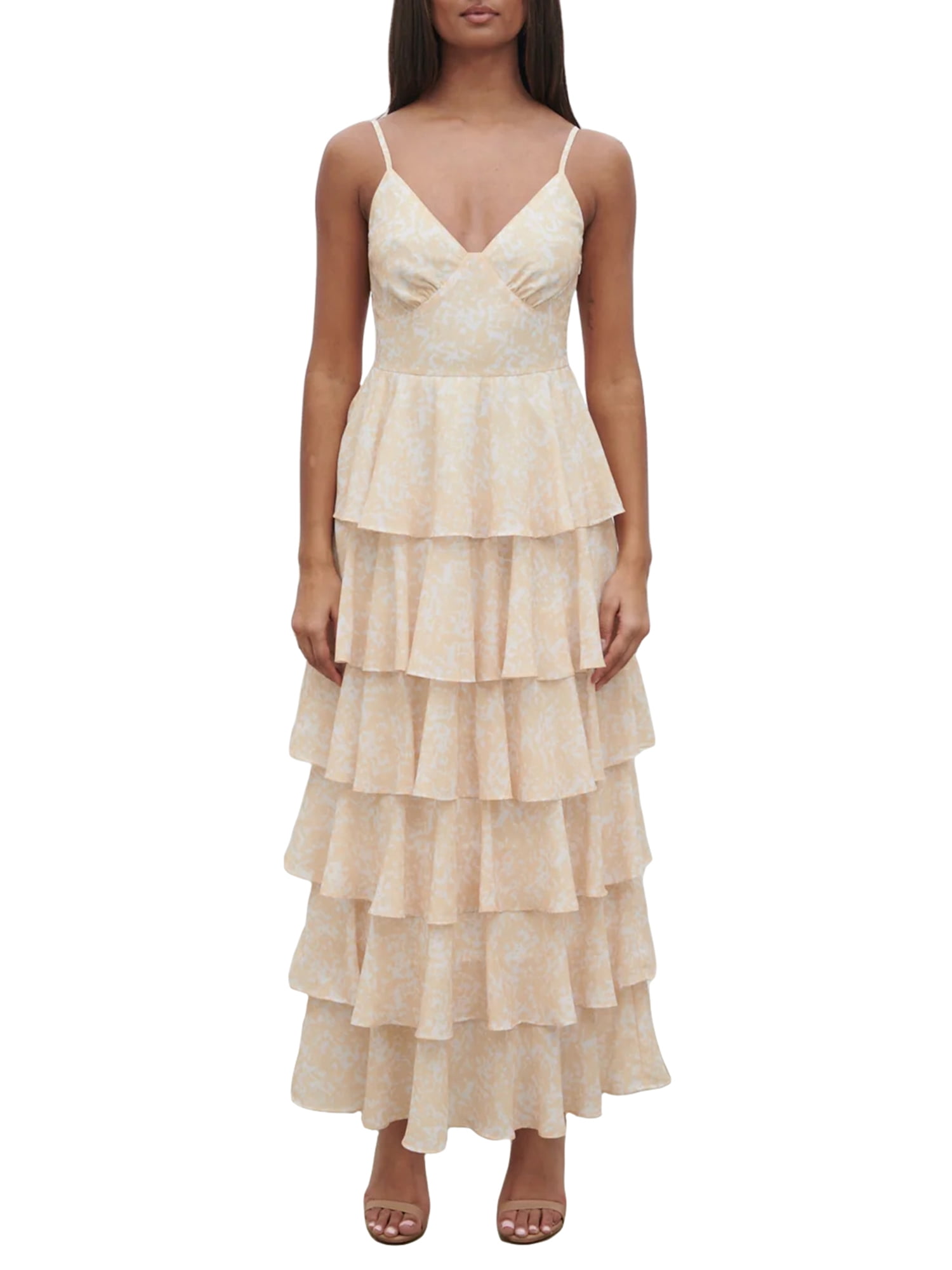 Elippeo Women Floral Print Long Dress V-Neck Tiered Ruffles Sleeveless Cami  Dress Summer Casual Beach Party Dress - Walmart.com