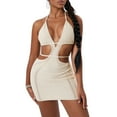 thumbnail image 1 of Elippeo Women Halter Bodycon Mini Dress, Sleeveless Tie Backless Hollow Out Knit Beach Dress, 1 of 10
